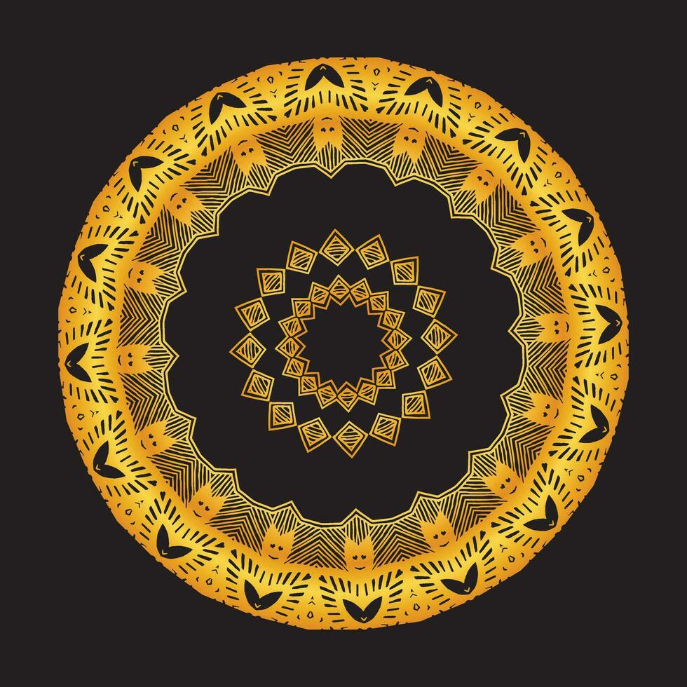 Luxury ornamental mandala design background in gold, Luxury wedding invitation, Ornamental floral corner frame, black background with gold mandala decoration vector