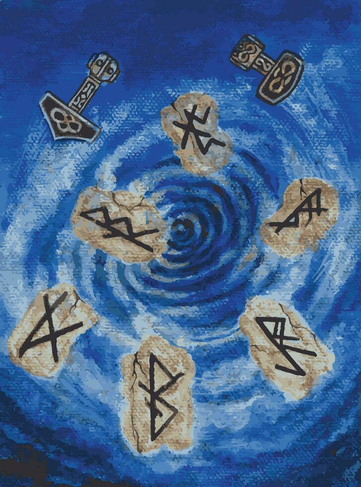 Art fantasy symbol vikings hand painting on canvas make graphic vector. vector