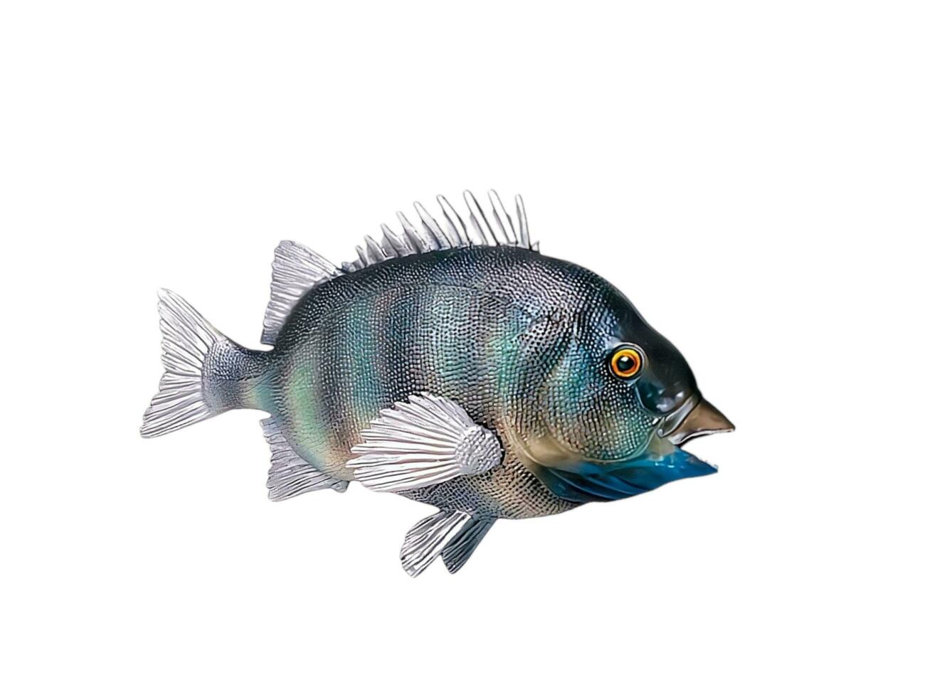 Miniature animal sheepshead fish isolated on white photo