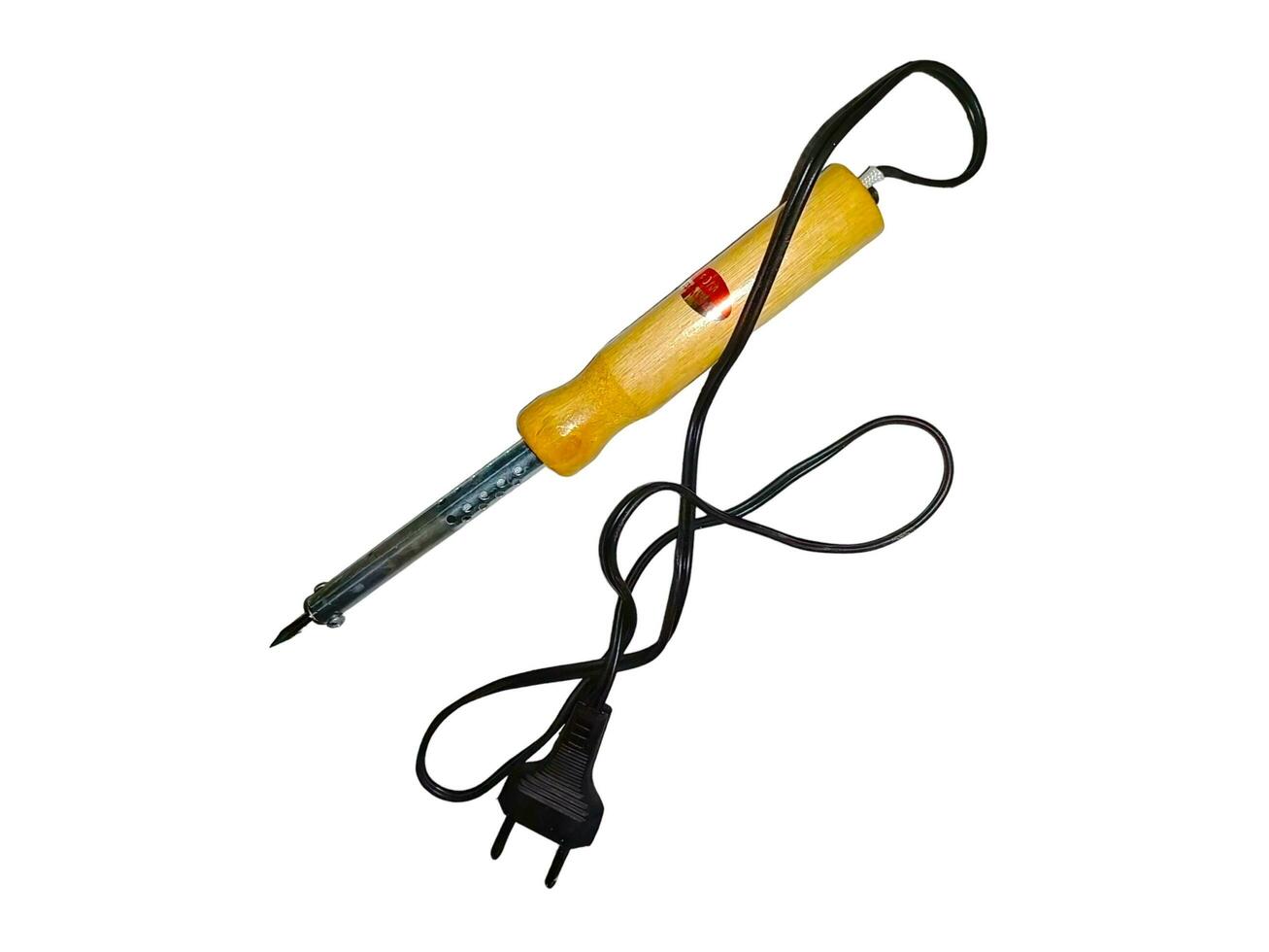 Soldering tool with yellow handle isolated on white photo