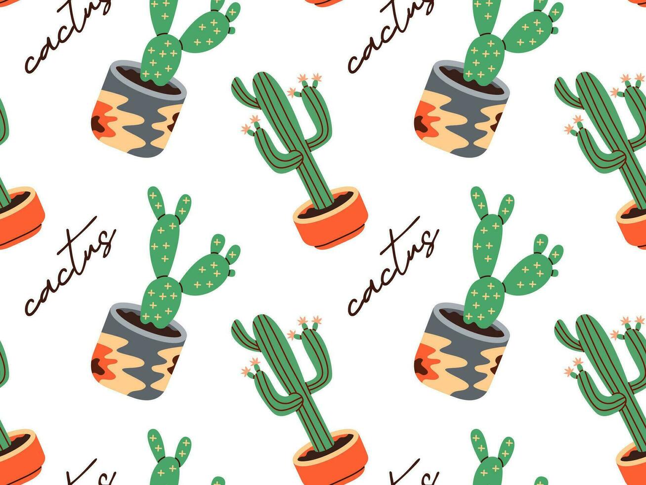sin costura modelo de suculentas de varios formas, en conserva plantas, cactus en conserva. floreciente cactus, popular casa plantas. plano vector ilustración.