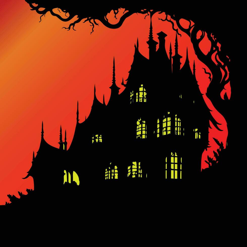 Fantasy House Vector , Scary House at sunset night vector, Fantasy Castle