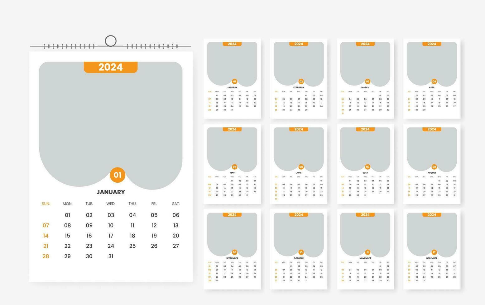 2024 wall calendar template design 12 page vector