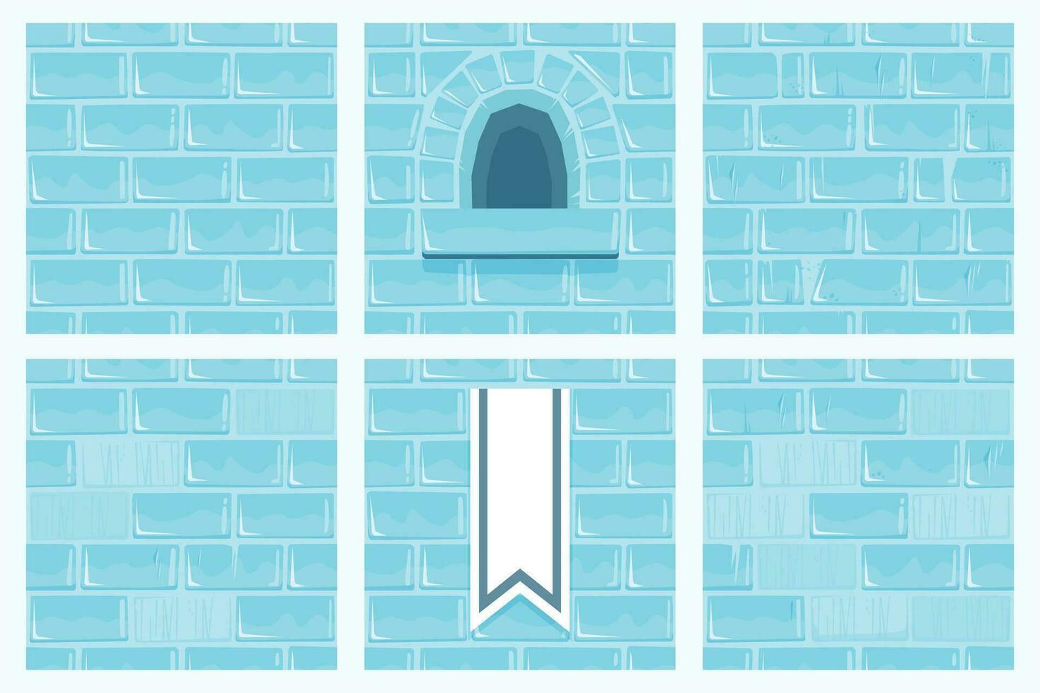 Cartoon Ice Brick Wall Collection, Set of Square Seamless Backgrounds for Castle Design vector