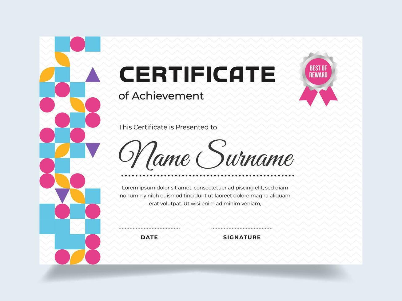 Memphis modern certificate of achievement template with icon badge. Perfect for employee awards. vector