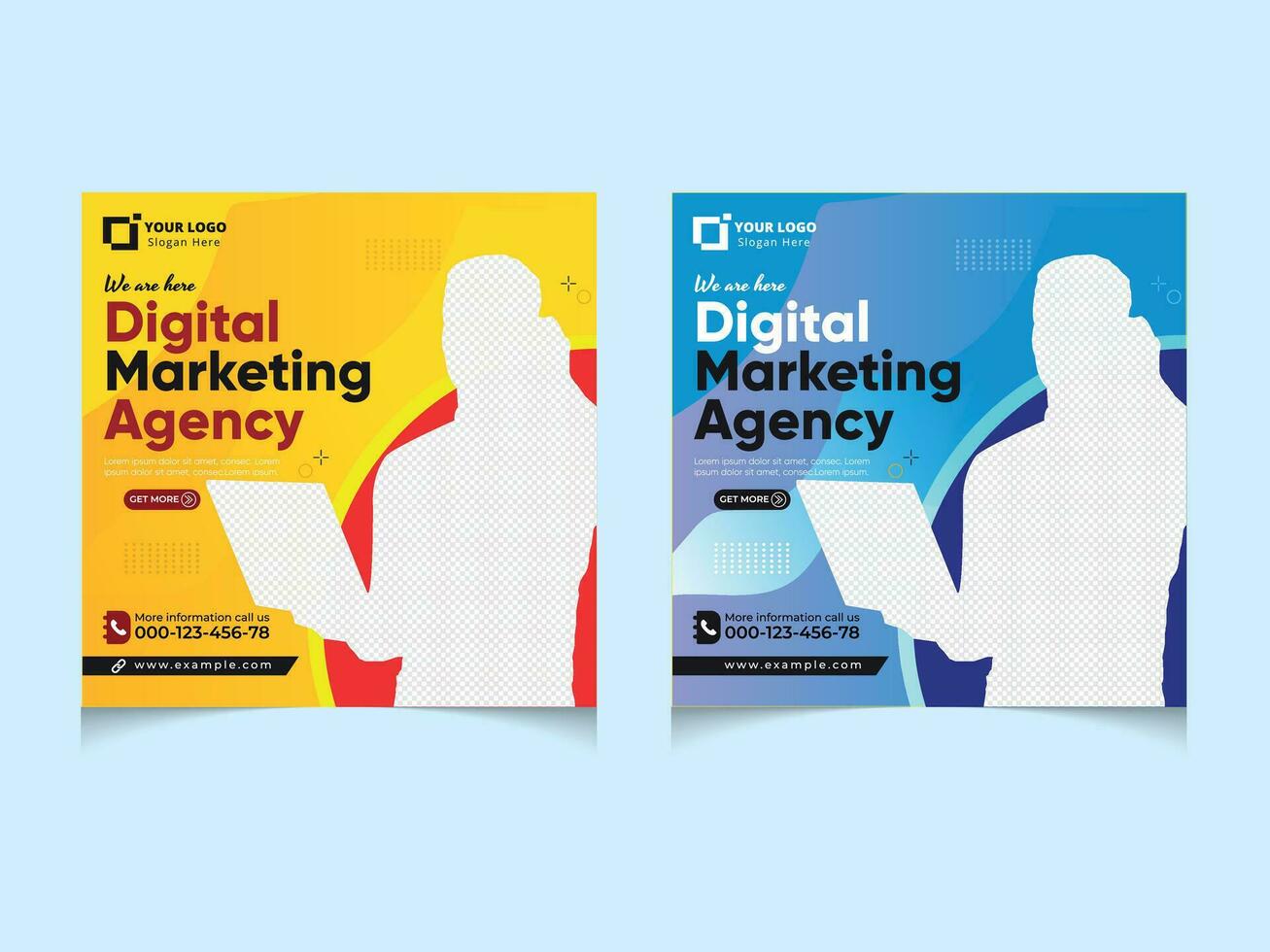 Digital Marketing Agency Social Media Post Set, Corporate Business Promotion Online Webinar Social Media Web Banner, Square Flyer Design Template vector