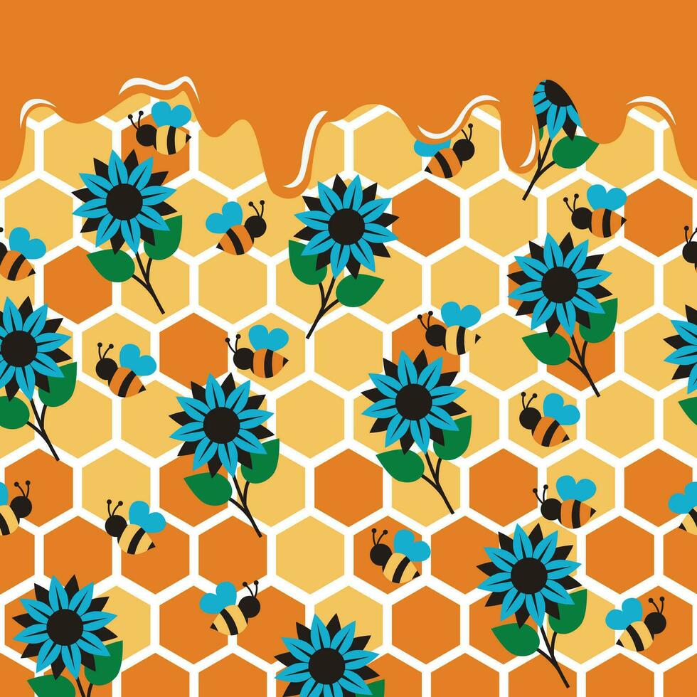 Seamless cute pattern on a honey theme. Vector graphic.