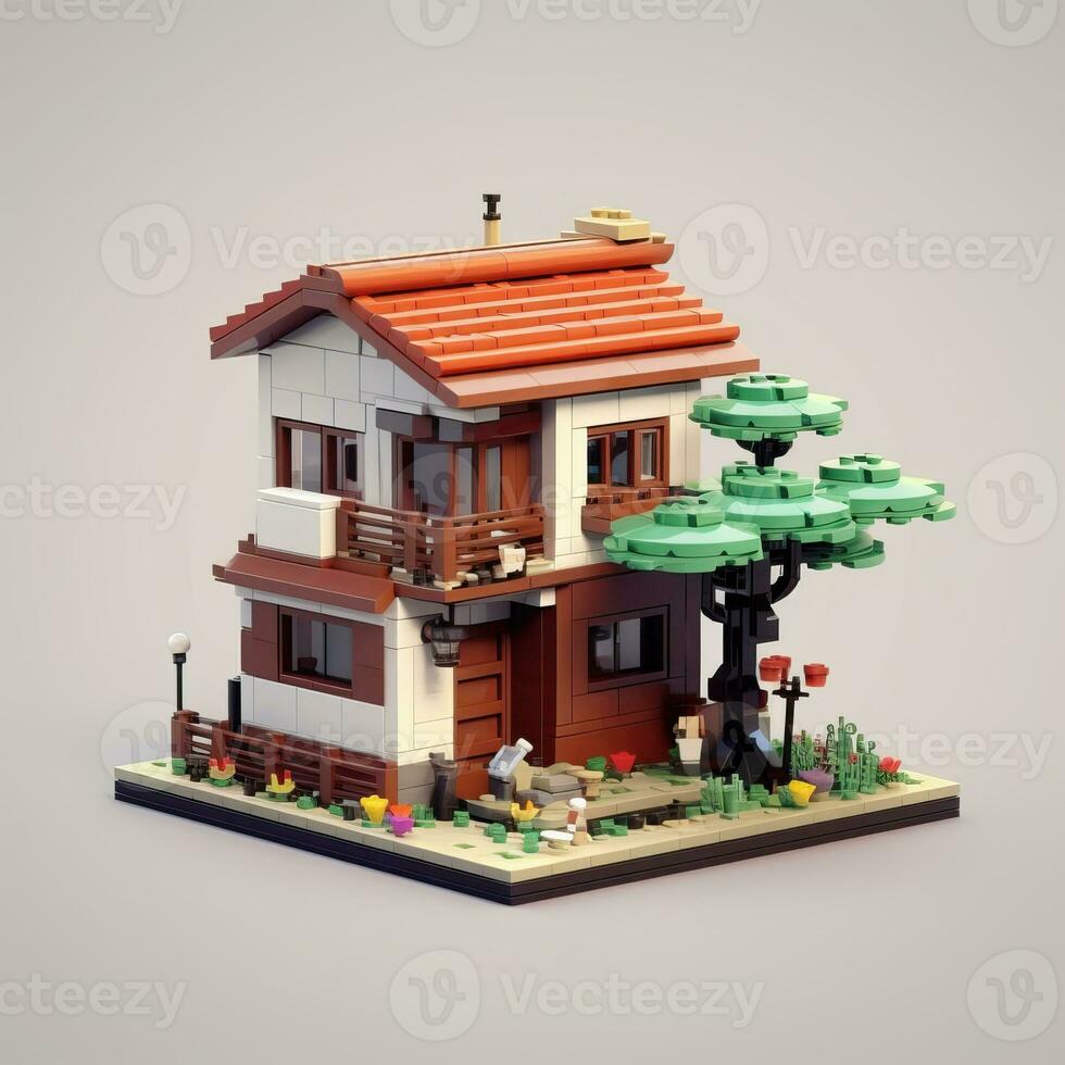 House anime style, House lego white background high quality ai image generated photo