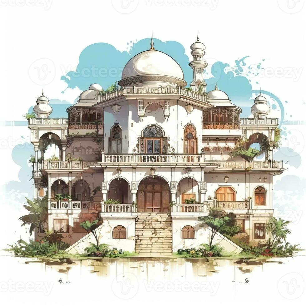 House anime style, House muslim architecture white background high quality ai image generated photo