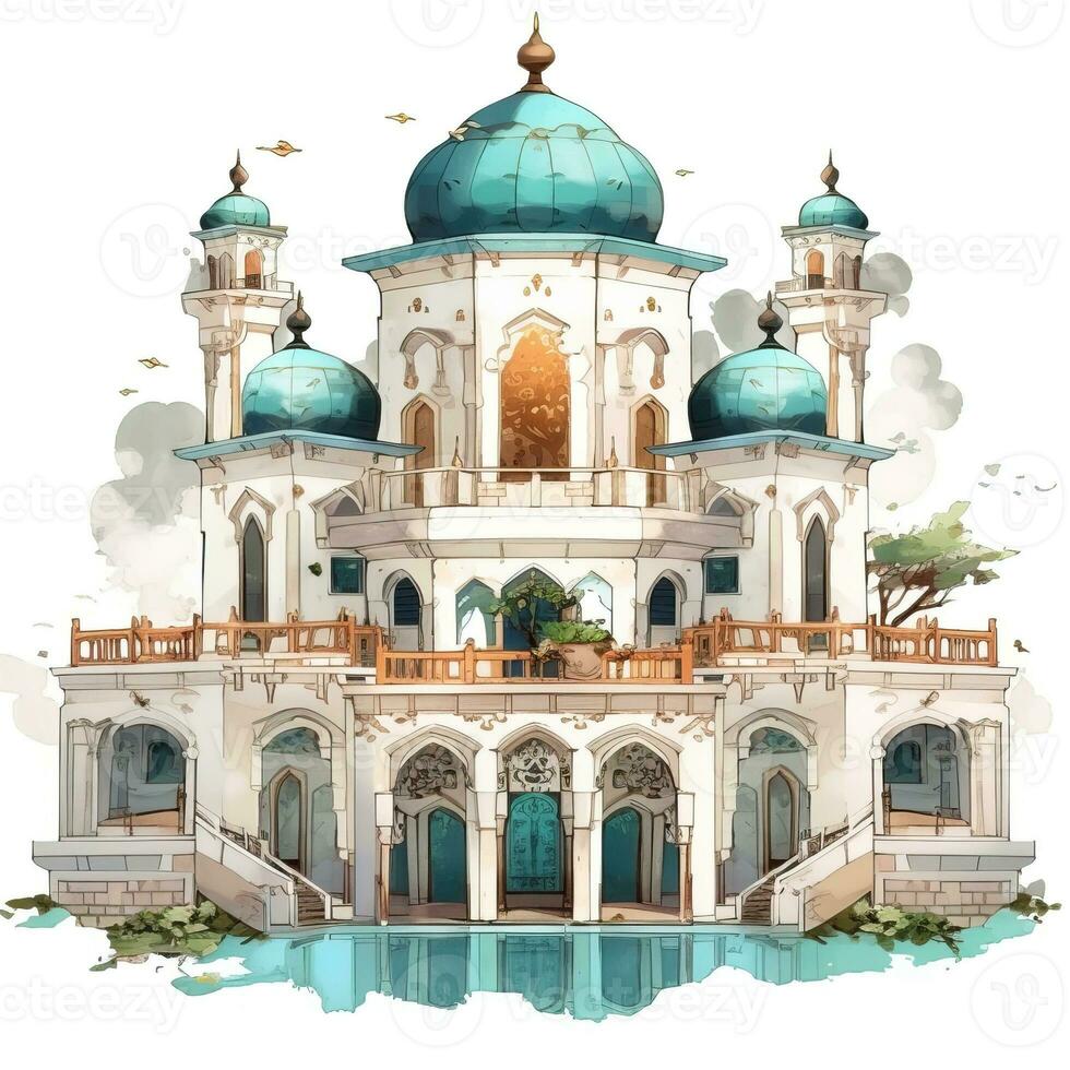 House anime style, House muslim architecture white background high quality ai image generated photo