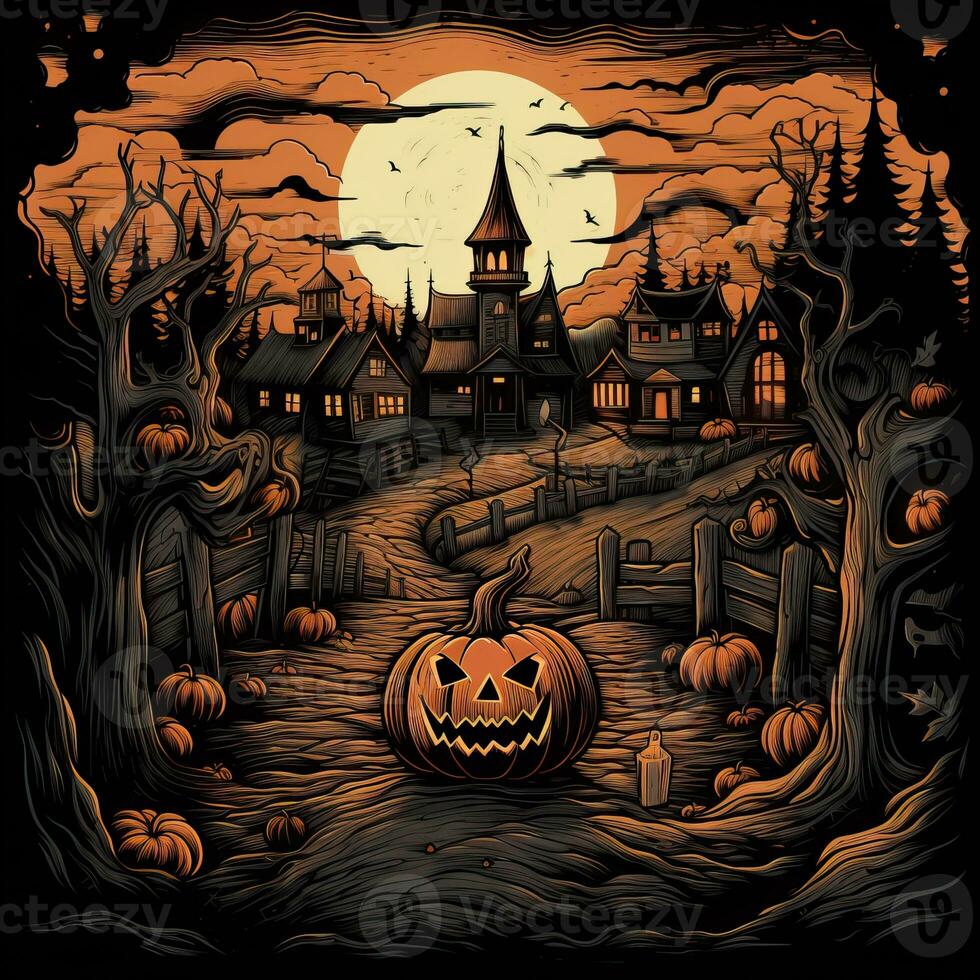 Illustration Halloween town background high quality ai generated image
