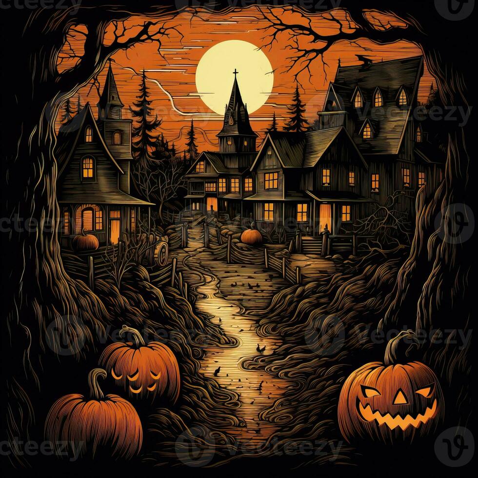 Illustration Halloween town background high quality ai generated image photo