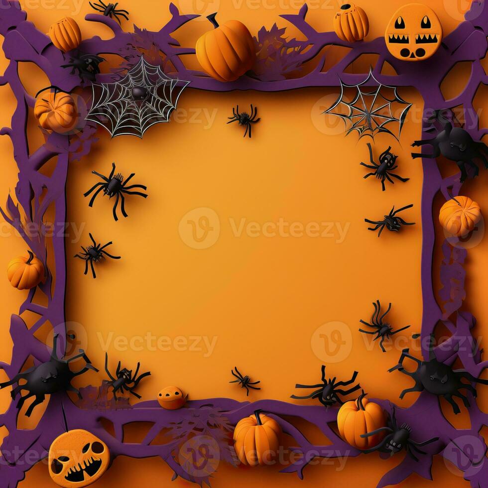 Paper cut Holloween border Bat Ghost Spider Pumpkin frame, Halloween papercut high quality ai generated image photo
