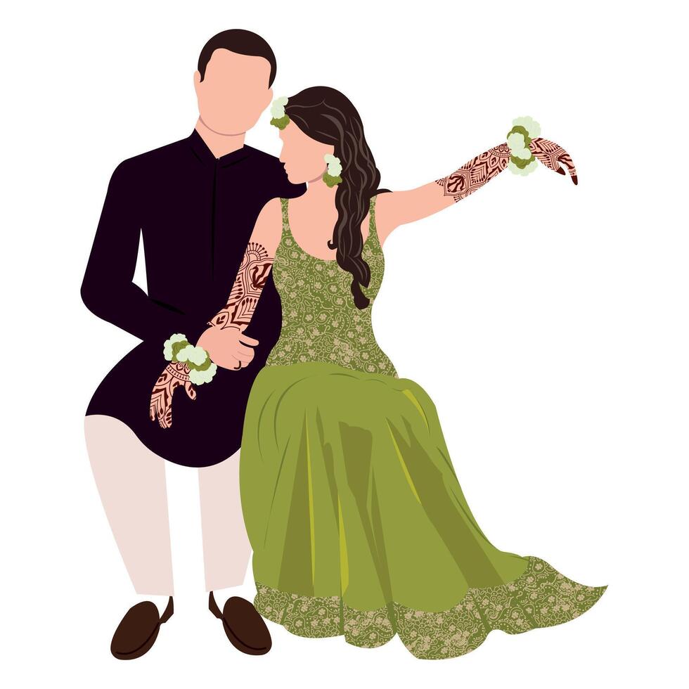 vector indian wedding couple illustration for wedding invitation cards