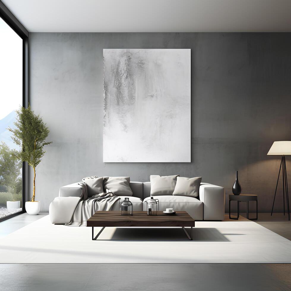 A living room with a large painting on the wall. photo