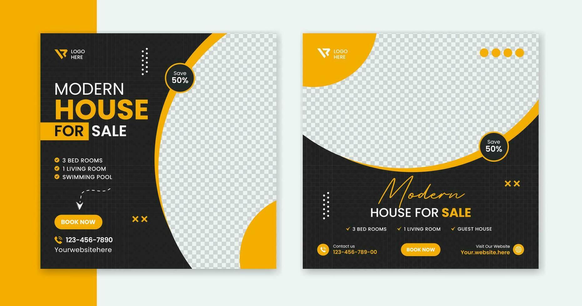 Modern House social media post design, residential home square leaflet vector