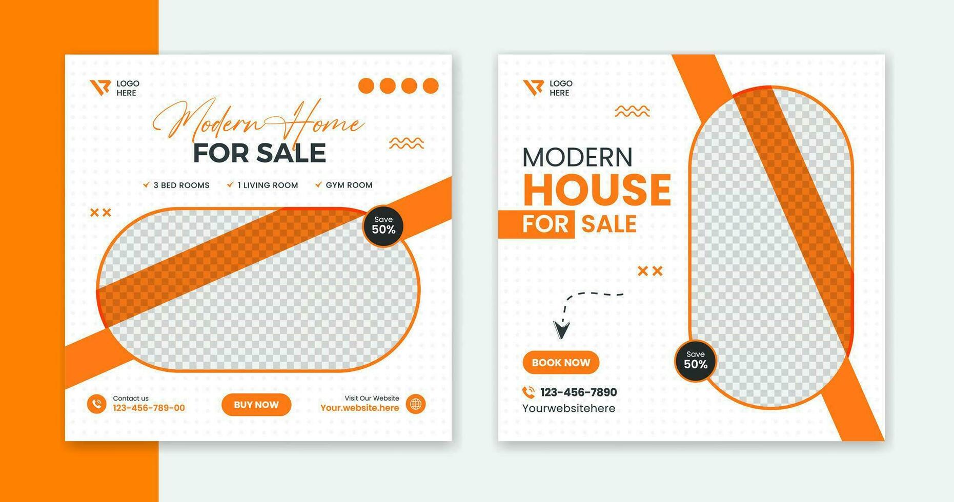 Modern House social media post design, residential home square leaflet vector