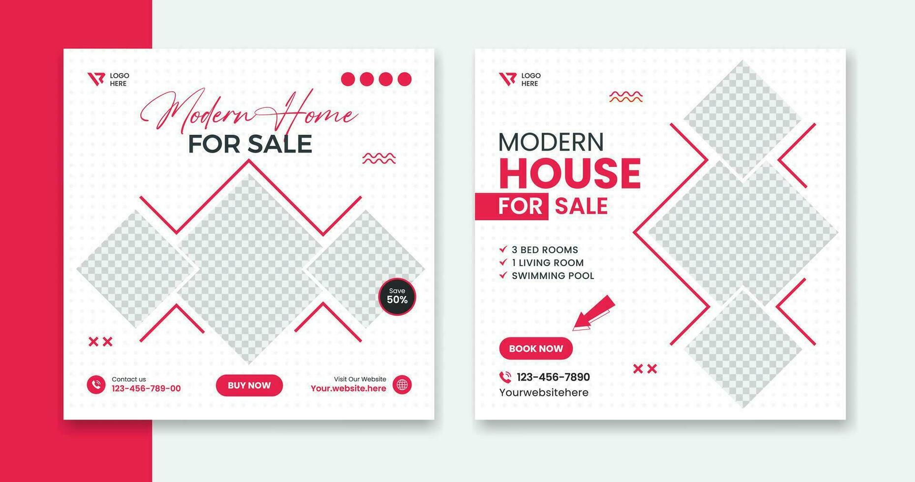 Modern House social media post design, residential home square leaflet vector