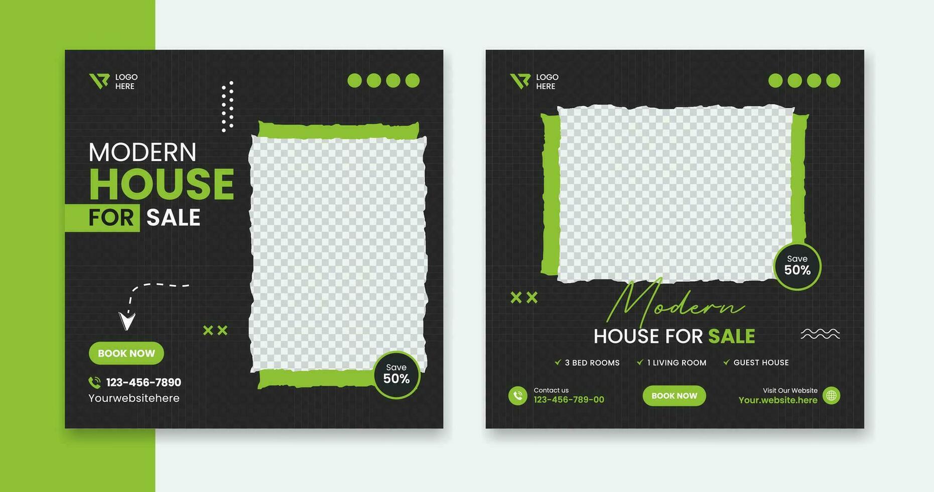 Modern House social media post design, residential home square leaflet vector