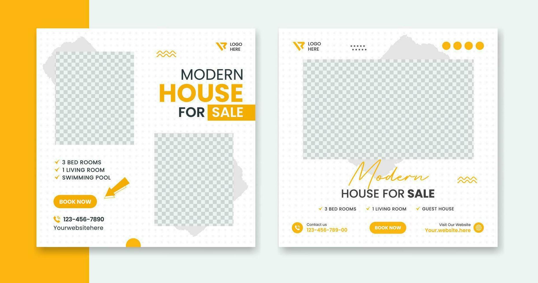 Modern House social media post design, residential home square leaflet vector