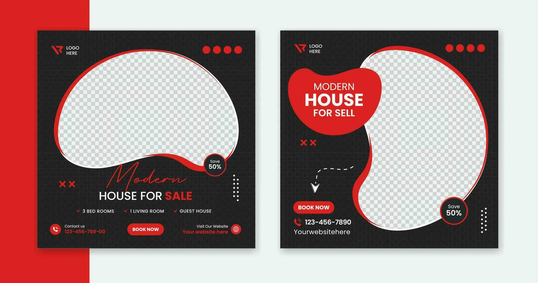 Modern House social media post design, residential home square leaflet vector