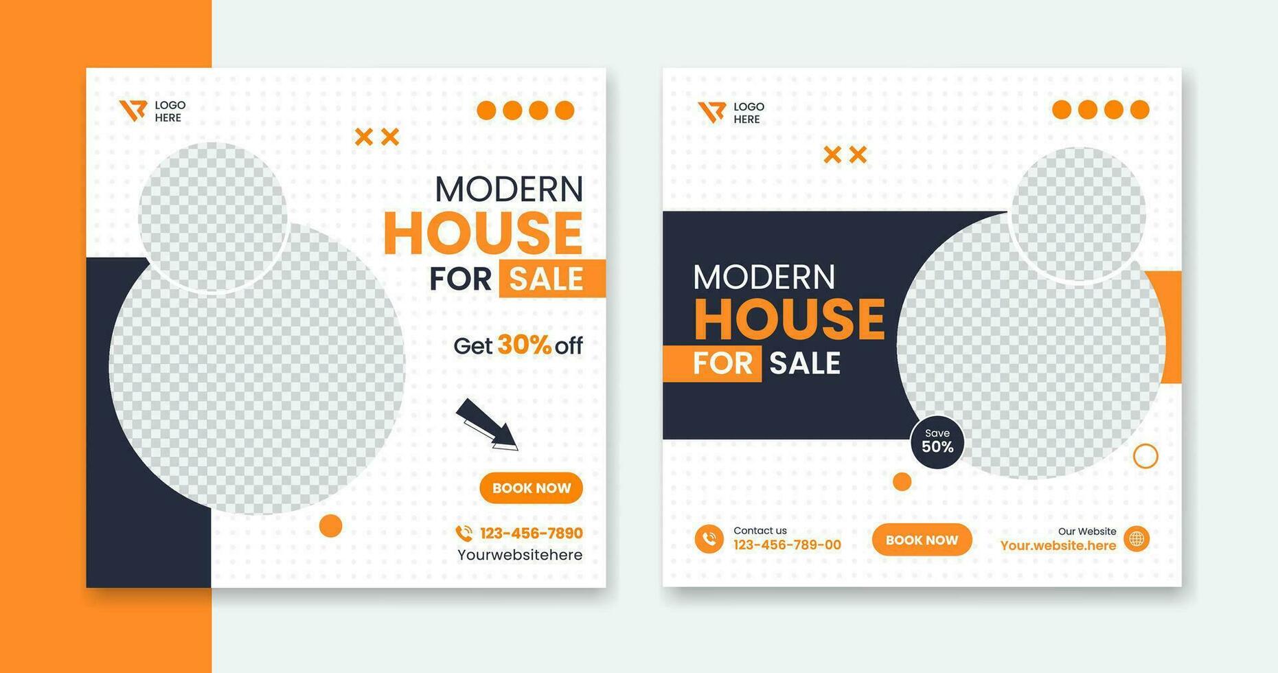 Modern House social media post design, residential home square leaflet vector