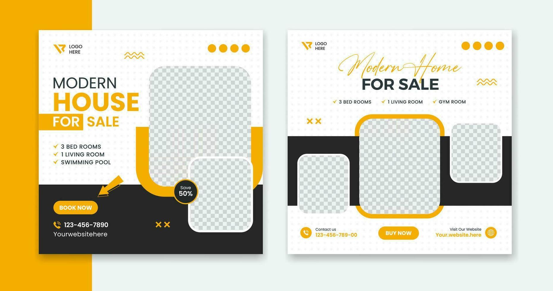 Modern House social media post design, residential home square leaflet vector