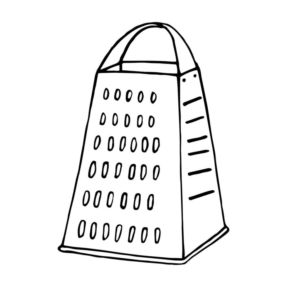 Black and white vector illustration of grater in doodle style