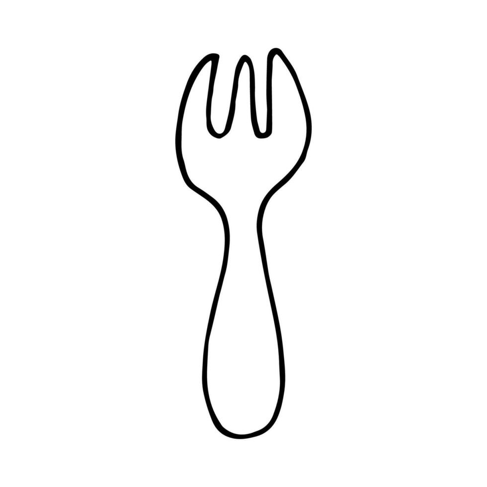 Black and white vector illustration of fork in doodle style