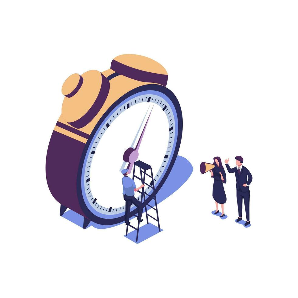 Vector illustration, alarm clock rings on white background, concept of work time management, quick reaction awakening vector