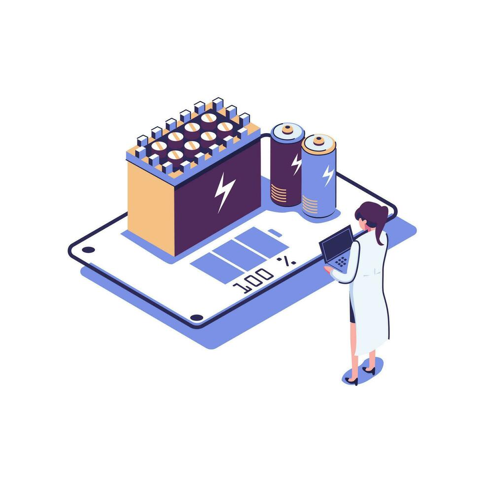 Battery runtime flat style isometric illustration design vector