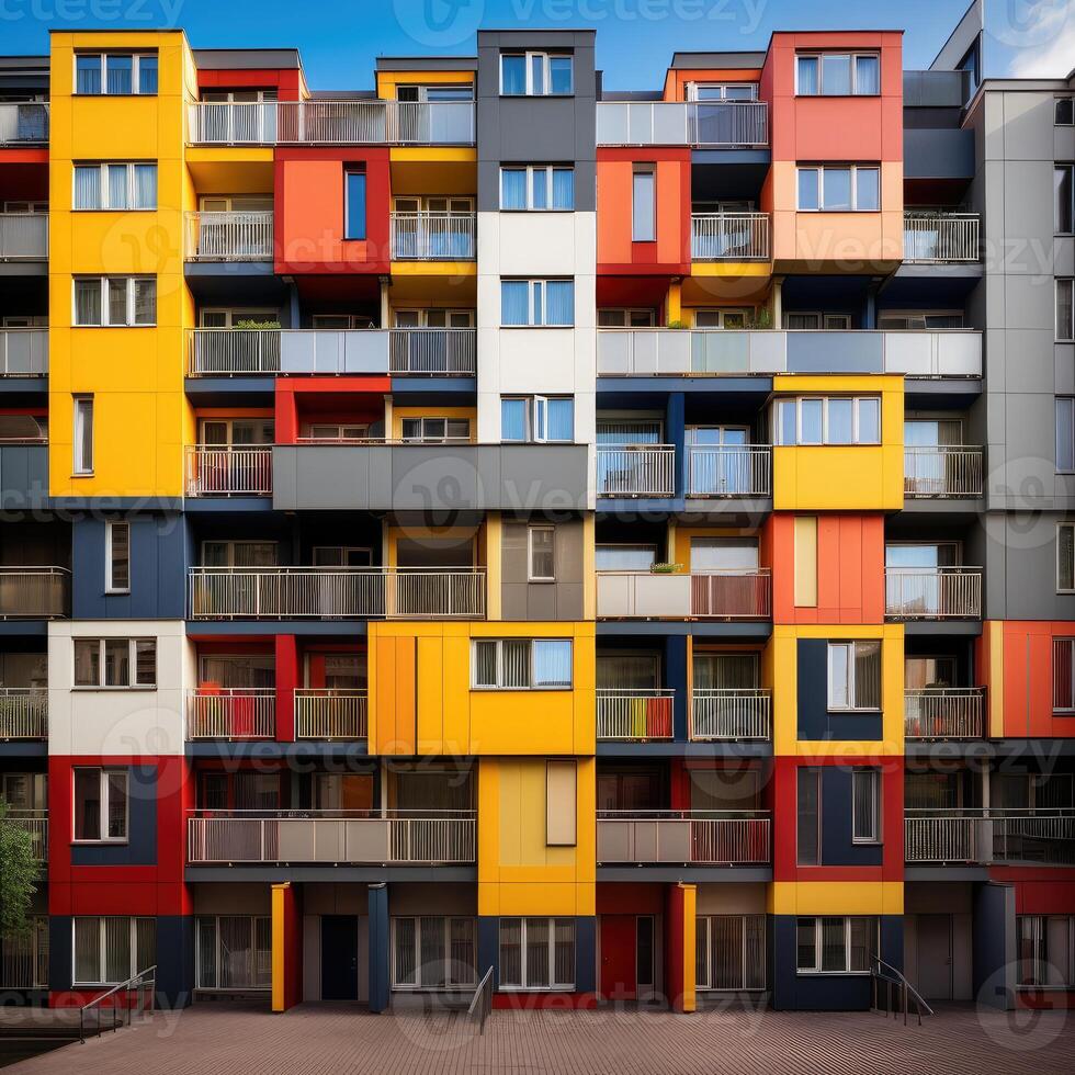 Colorful buildings minimal abstract design, photo