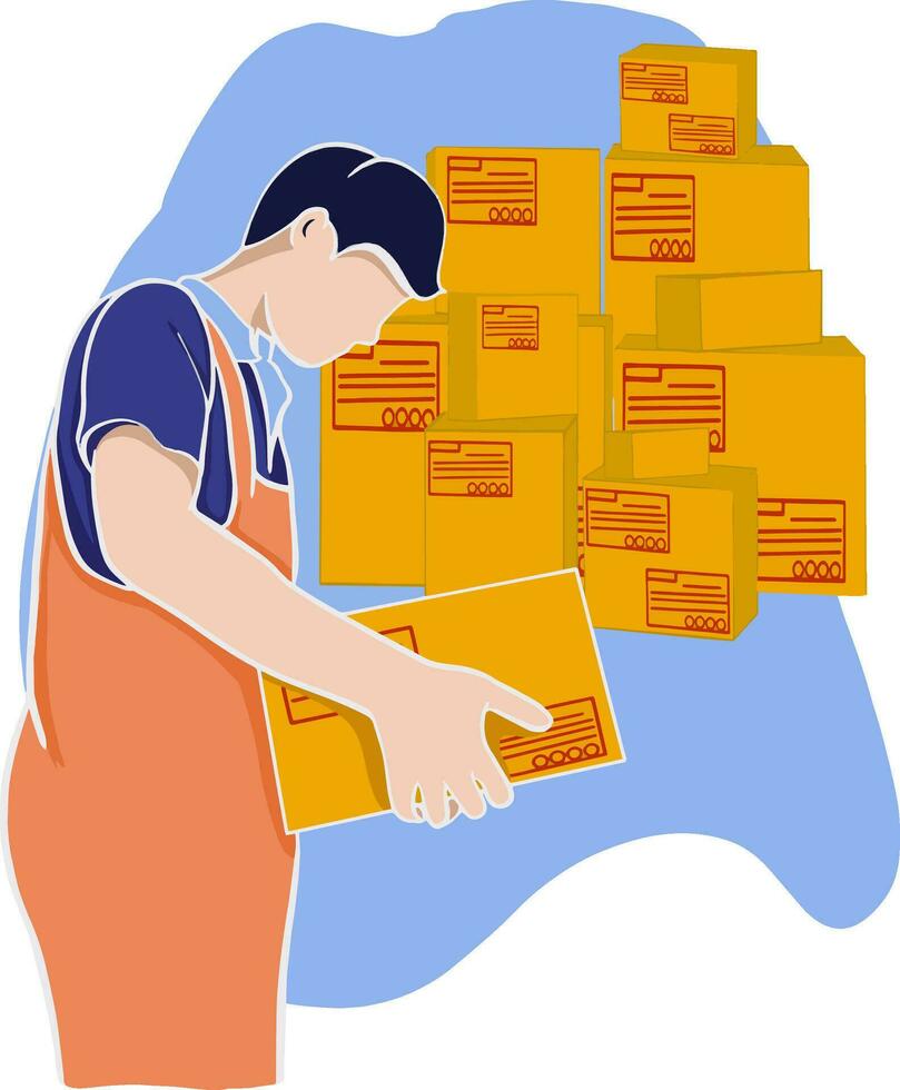 Delivery man delivering cardboard boxes.logistic service worker carrying box vector