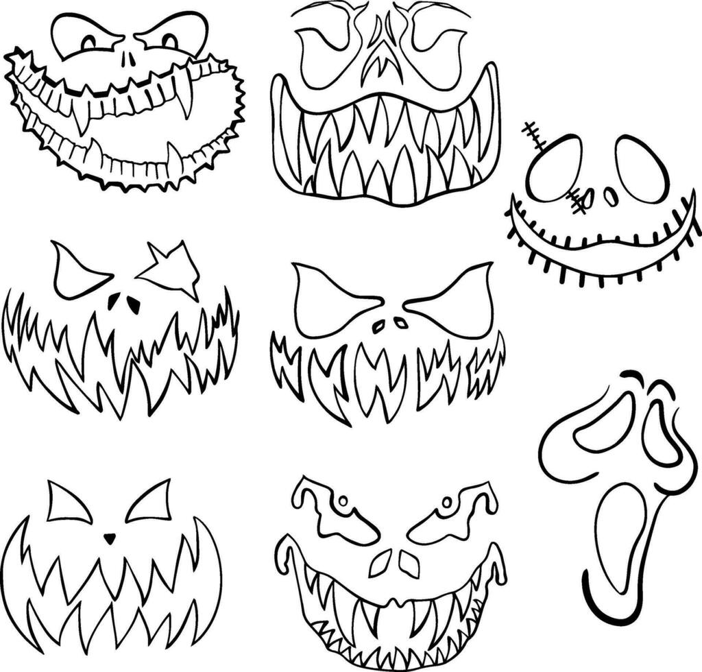 Set of Halloween Ghost face icon vectors illustration hand Draw cartoon