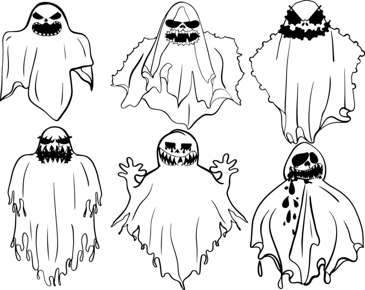 Halloween ghosts, Ghostly monster with Boo scary face, Spooky ghost flat vector icon set