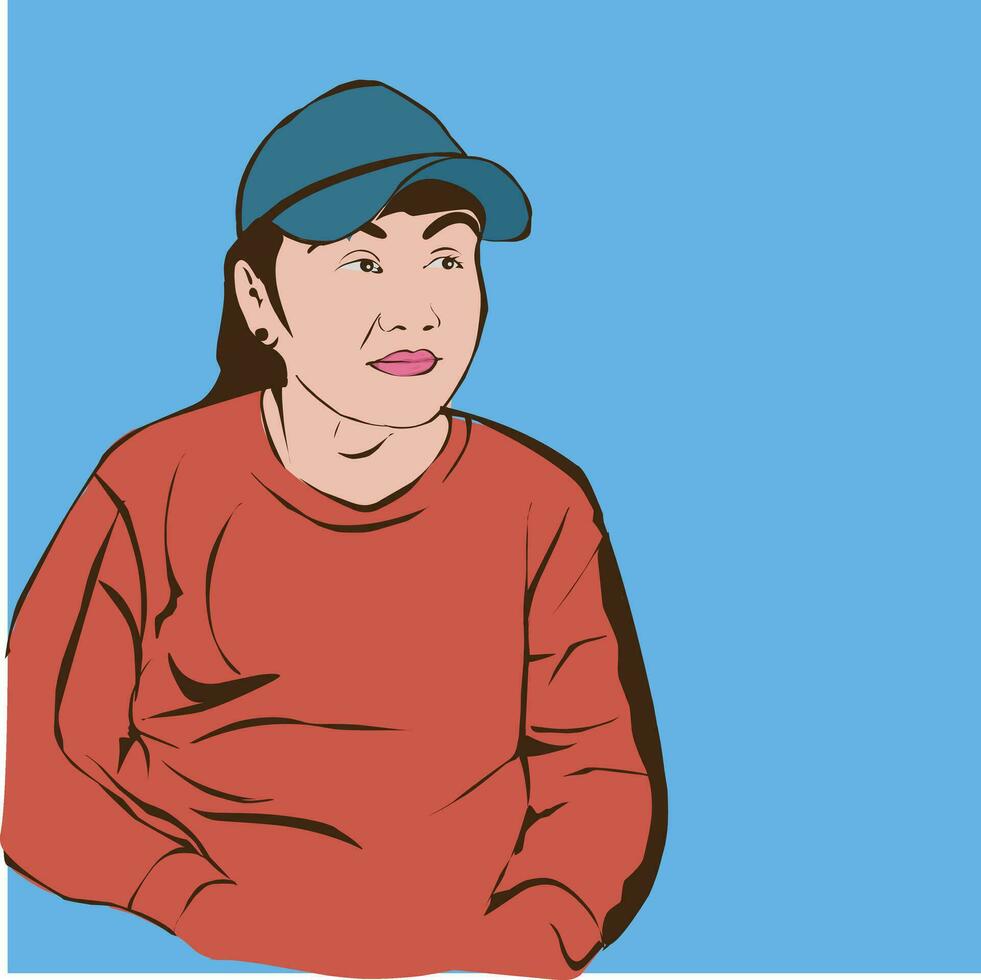 vector ilustración de un mujer vistiendo un sombrero con un grave cara