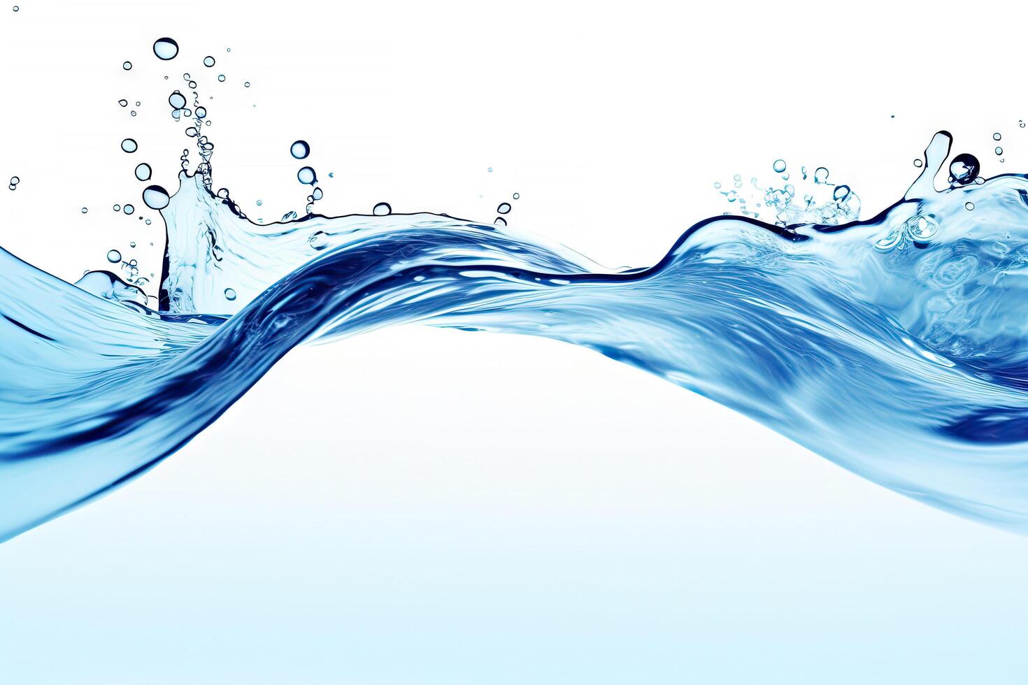 Blue water swirl splash with little bubbles isolated on white background, liquid flowing in form of wave, with . photo