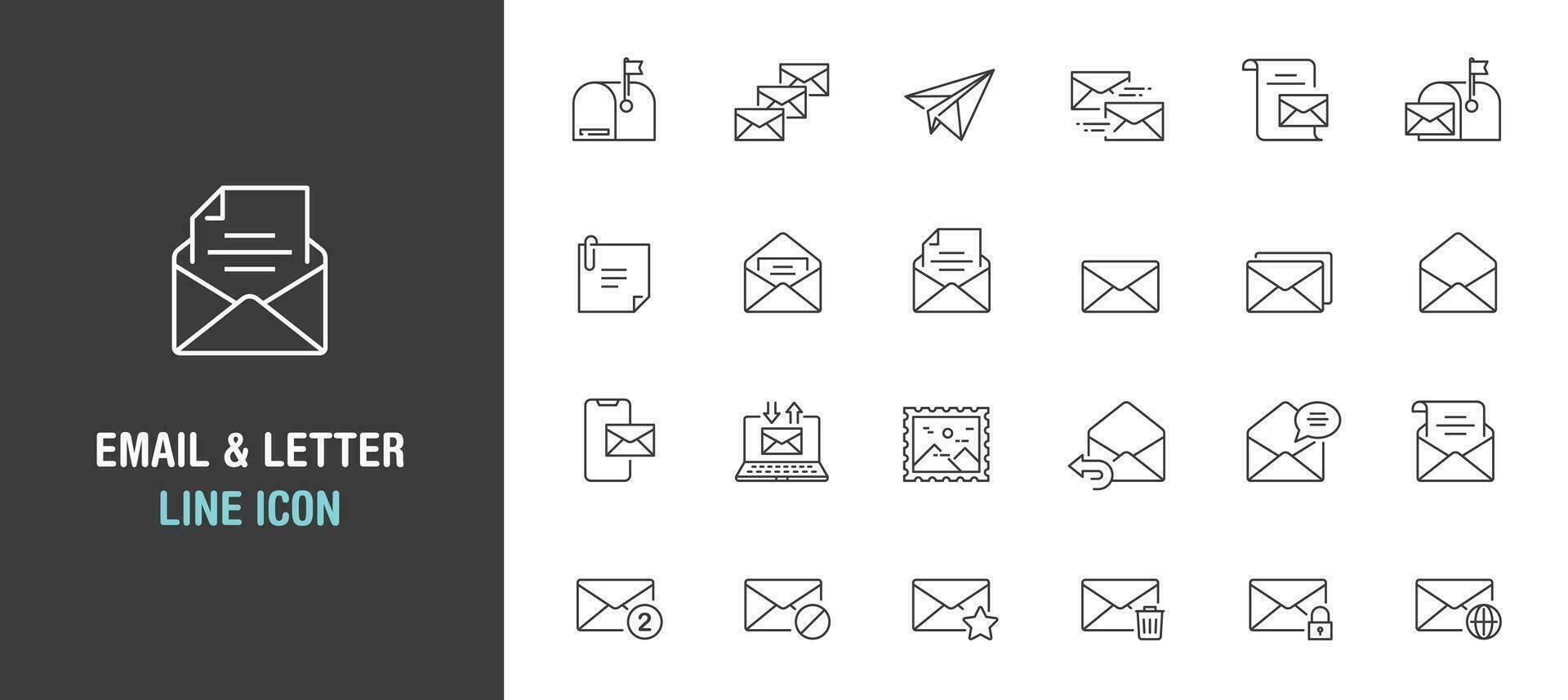 sencillo conjunto de correo electrónico y letra línea icono. aislado en blanco antecedentes vector