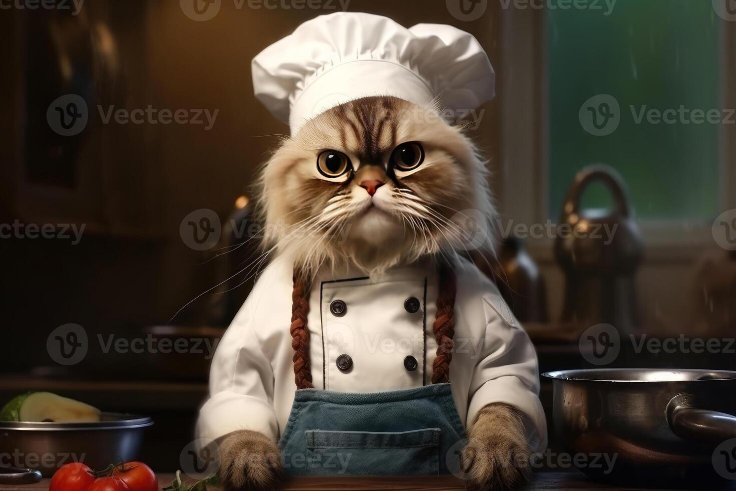 funny cat in a chef hat cooking food in the kitchen Generative AI 22081114  Stock Photo at Vecteezy