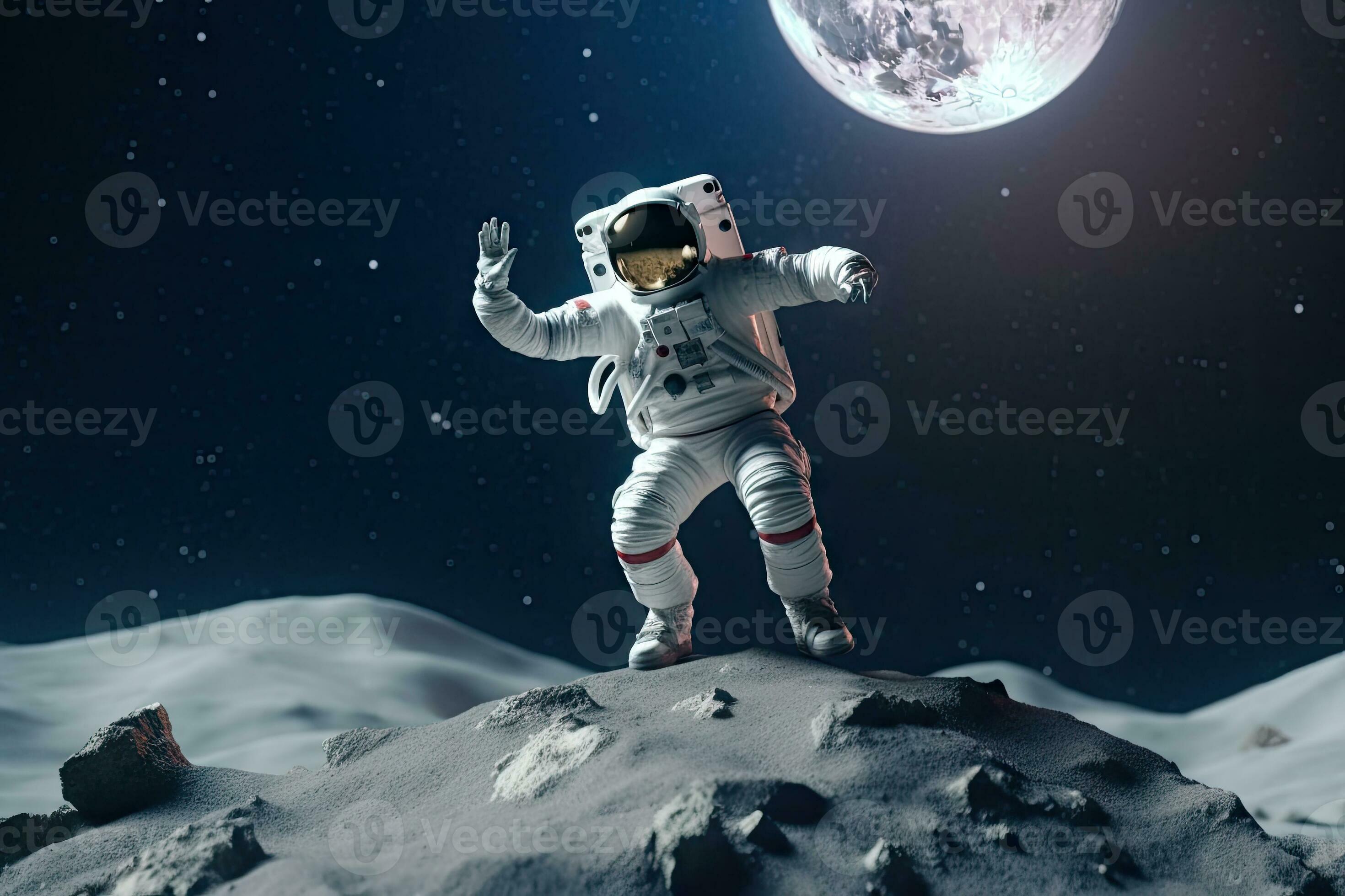 astronaut jumping on moon