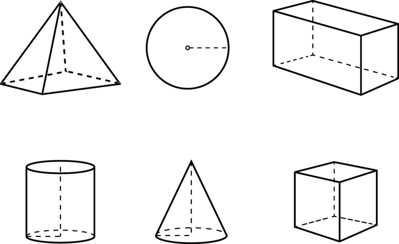 Pyramid, Rectangle, Triangle, Cylinder, Circle, Cone, Prism Math Outline Symbols Collection vector