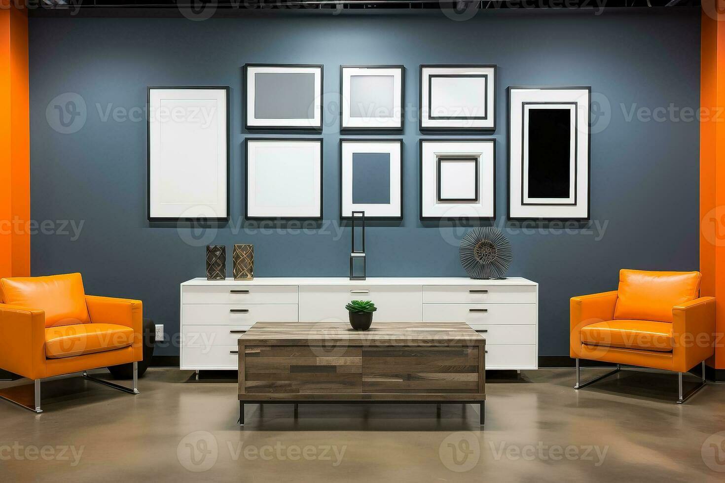 Gray wall adorned with various-sized framed photos