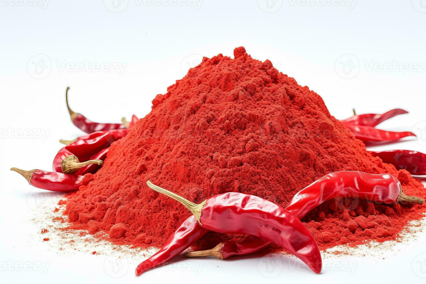 Ground red chili pepper on a white background condensed description photo