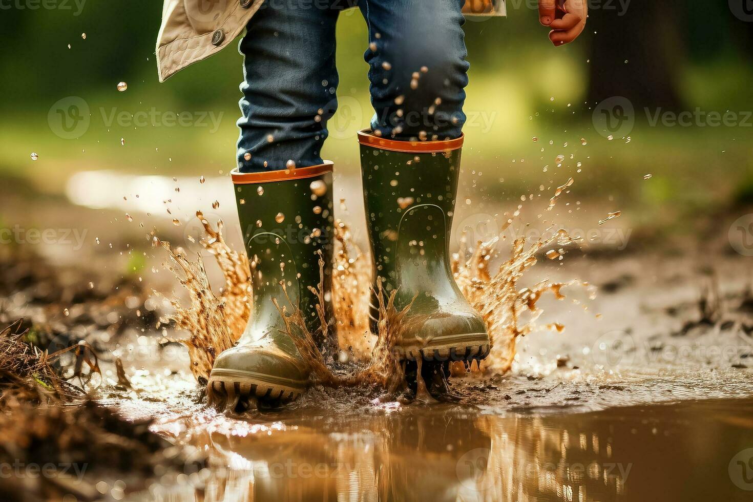 Rubber boots rain puddle and a fun lifestylesplashing in puddles with feet photo