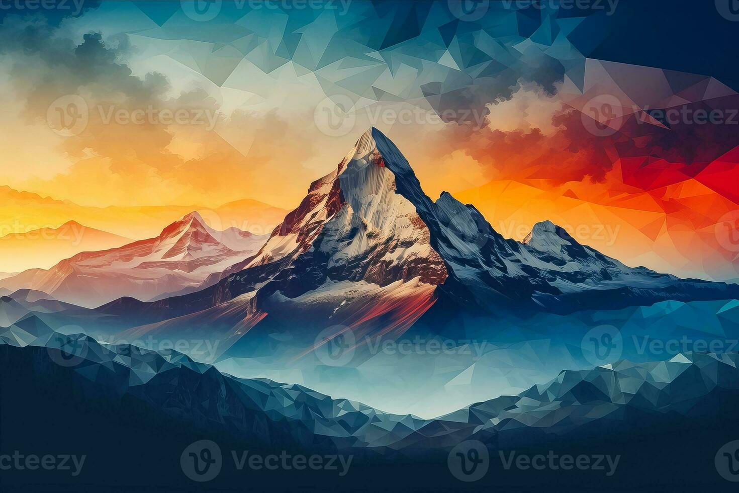 Colorful double exposure of Tatra mountains at sunrise displaying minimalist scenery enhanced with color gradients photo