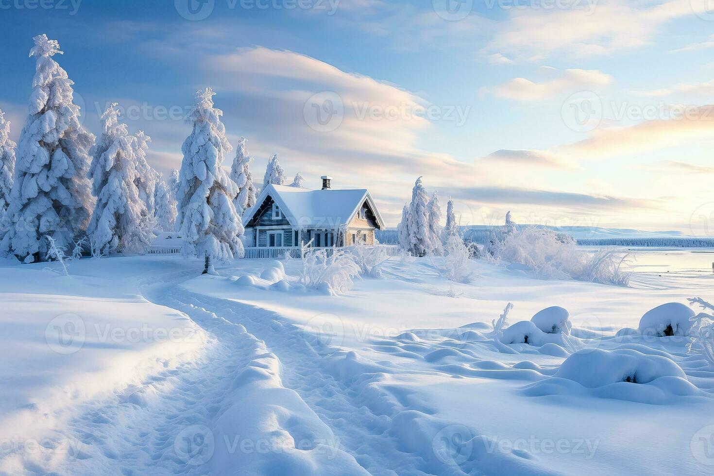 A pristine Nordic winter scene with a serene white expanse that is visually pleasing and elegant photo