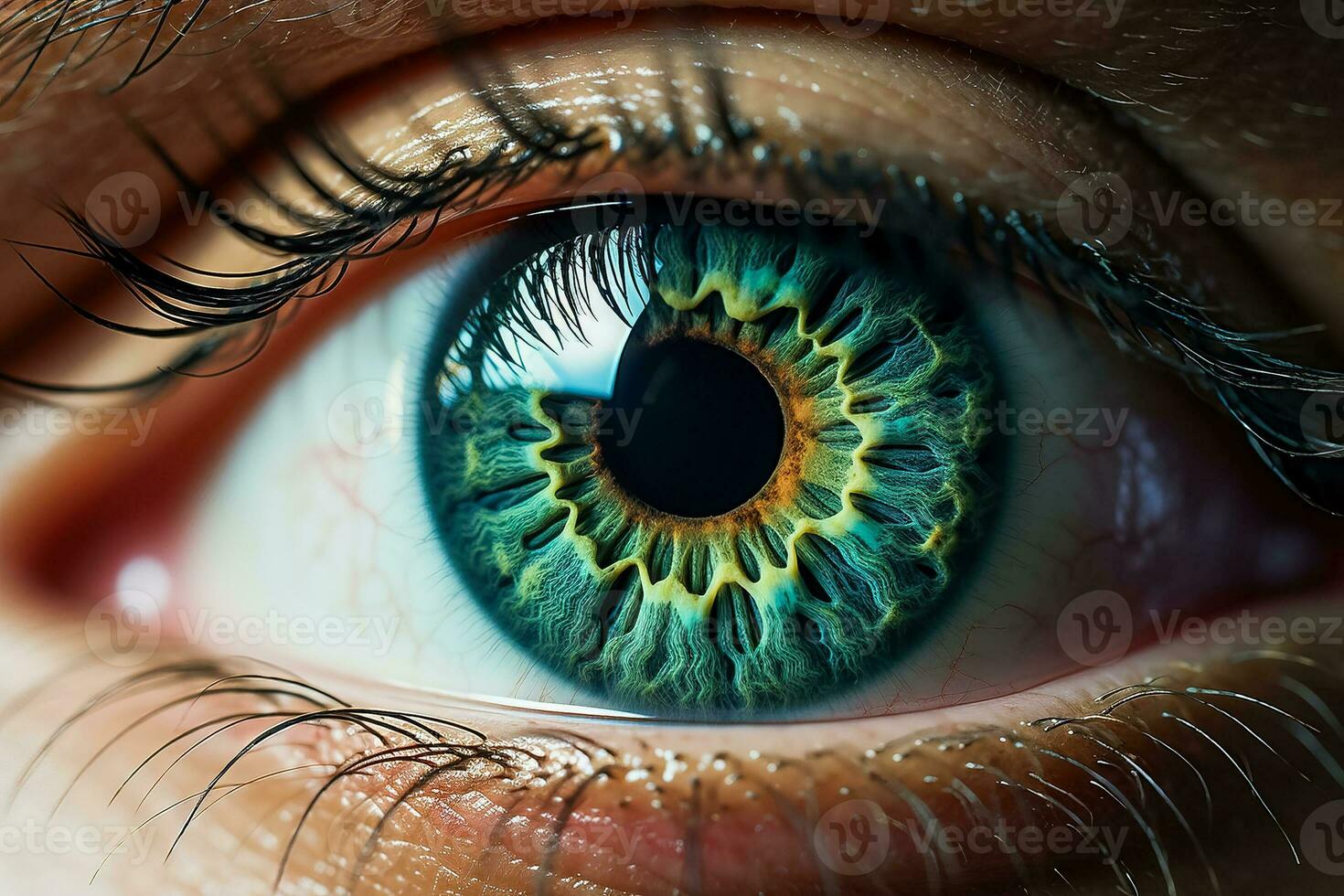 Slow motion 4K extreme close up of human eye's iris opening pupil in 60fps photo