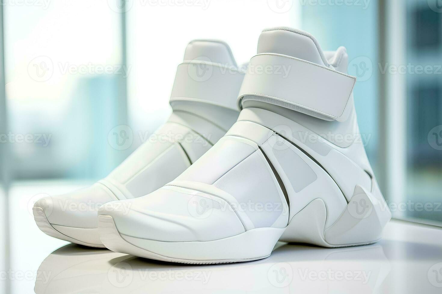 Modern design shoes that are white futuristic and trendy photo