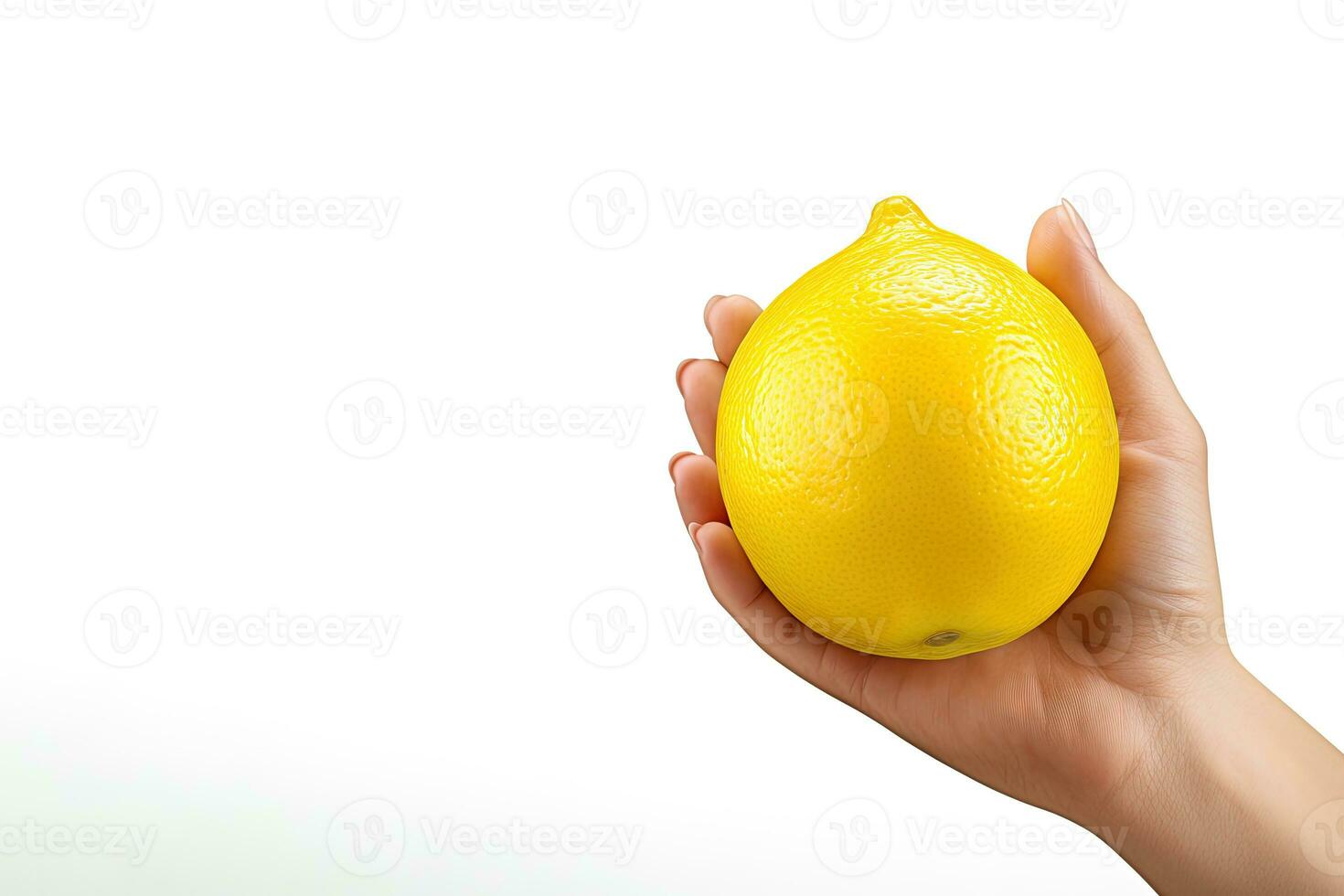 Lemon in hand isolated on white background with copy space. ai generated photo