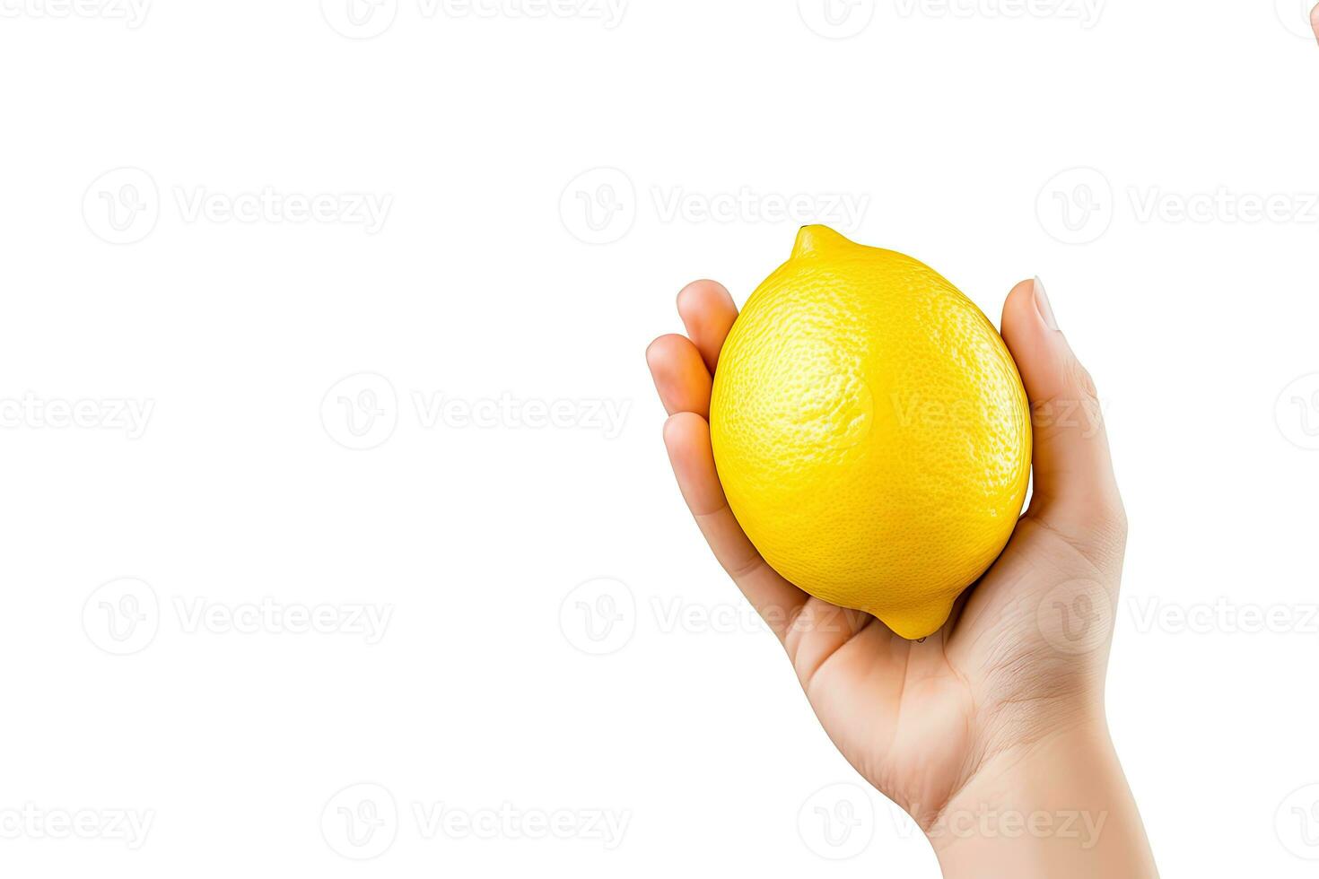 Lemon in hand isolated on white background with copy space. ai generated photo